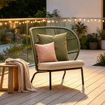 SOLARA Nordic Outdoor Lounge Sofa Curved Backrest Rope Weaving Water Repellent Cushion for Patio Balcony and Garden
