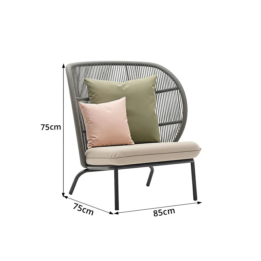 SOLARA Nordic Outdoor Lounge Sofa Curved Backrest Rope Weaving Water Repellent Cushion for Patio Balcony and Garden