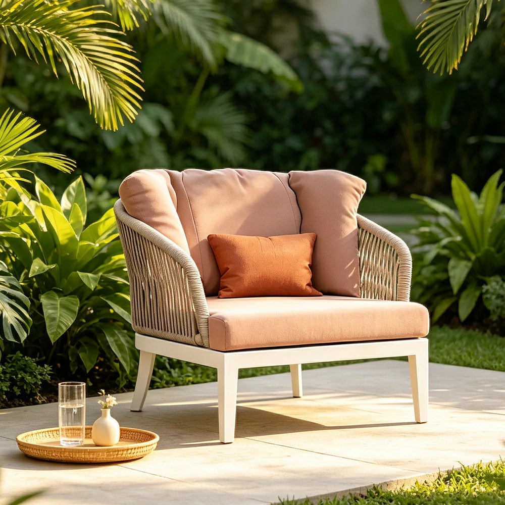 SOLARA Outdoor Lounge Sofa Morandi Design High Density Cushion Weather Resistant Rope for Courtyard Patio and Garden