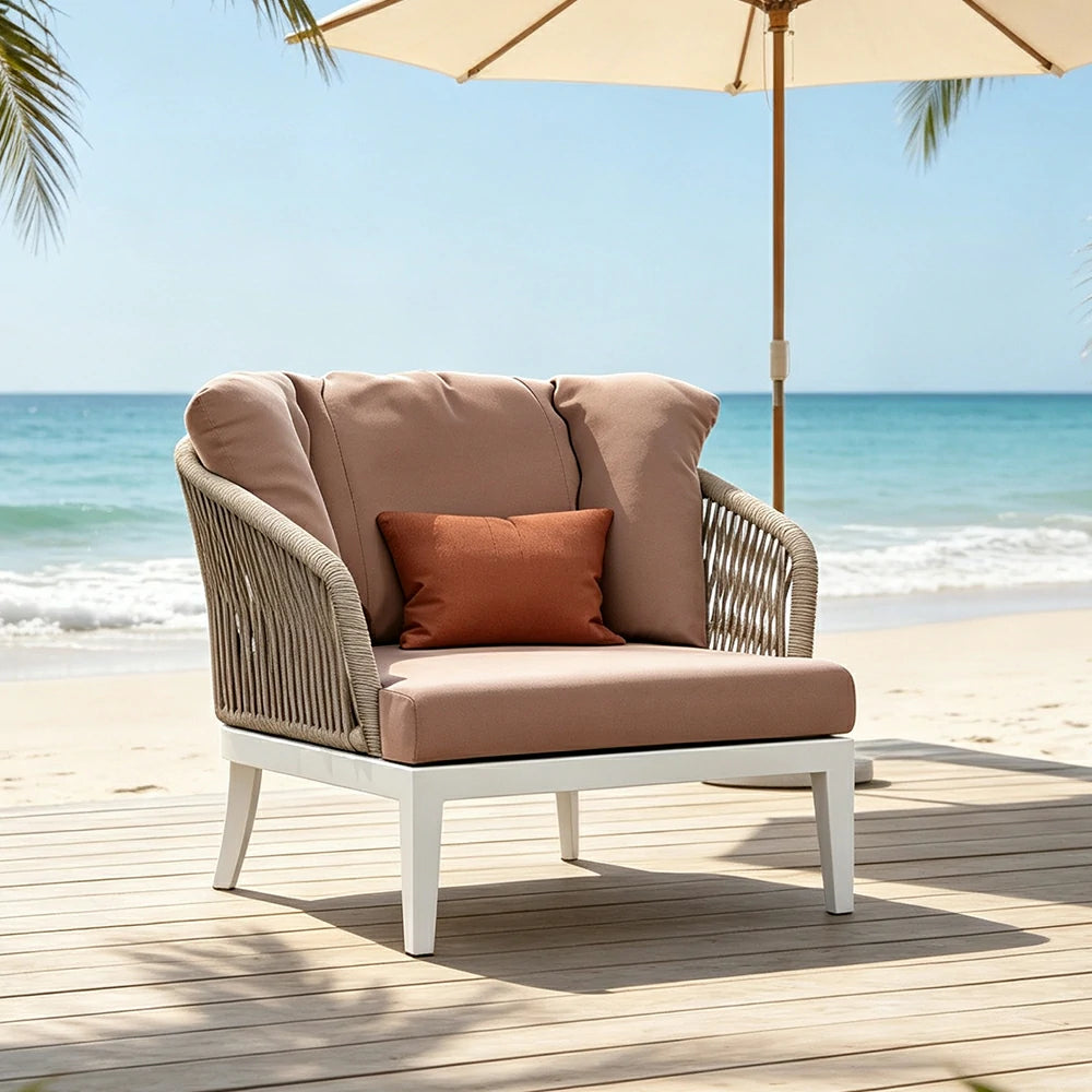 SOLARA Outdoor Lounge Sofa Morandi Design High Density Cushion Weather Resistant Rope for Courtyard Patio and Garden