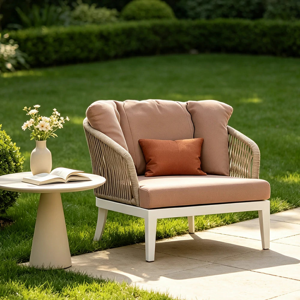SOLARA Outdoor Lounge Sofa Morandi Design High Density Cushion Weather Resistant Rope for Courtyard Patio and Garden