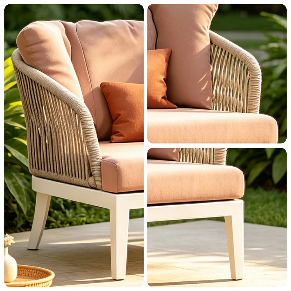 SOLARA Outdoor Lounge Sofa Morandi Design High Density Cushion Weather Resistant Rope for Courtyard Patio and Garden