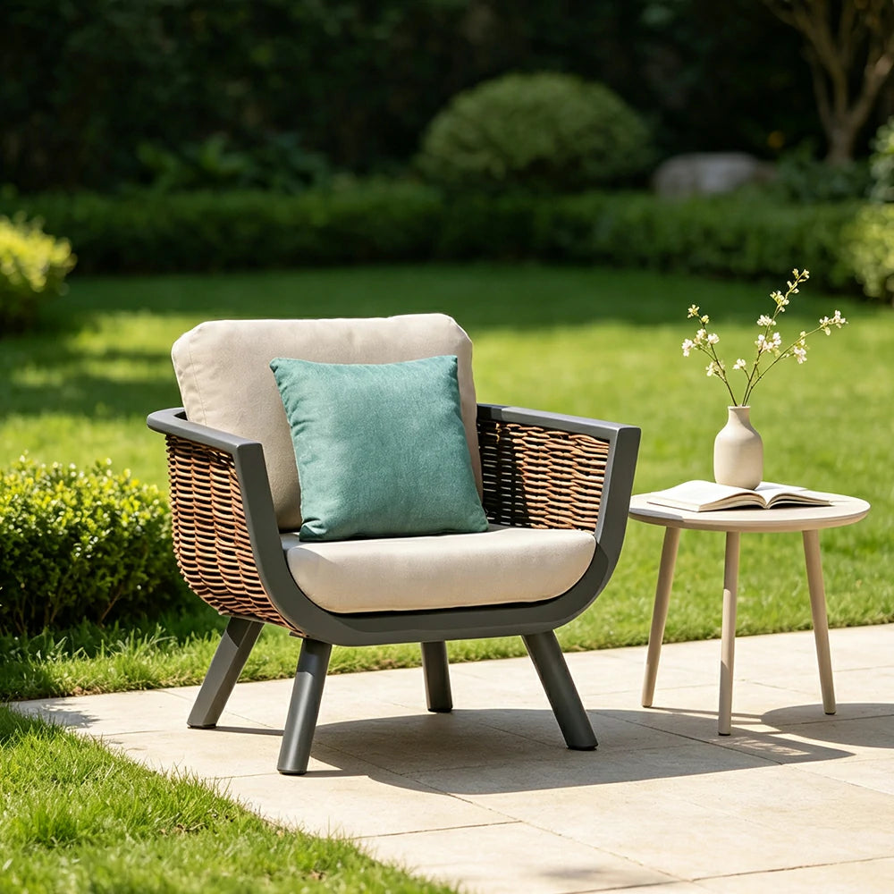 SOLARA Outdoor Wicker Sofa All Aluminium Frame AXVISION Waterproof Fabric for Courtyard Patio Garden and Leisure Space
