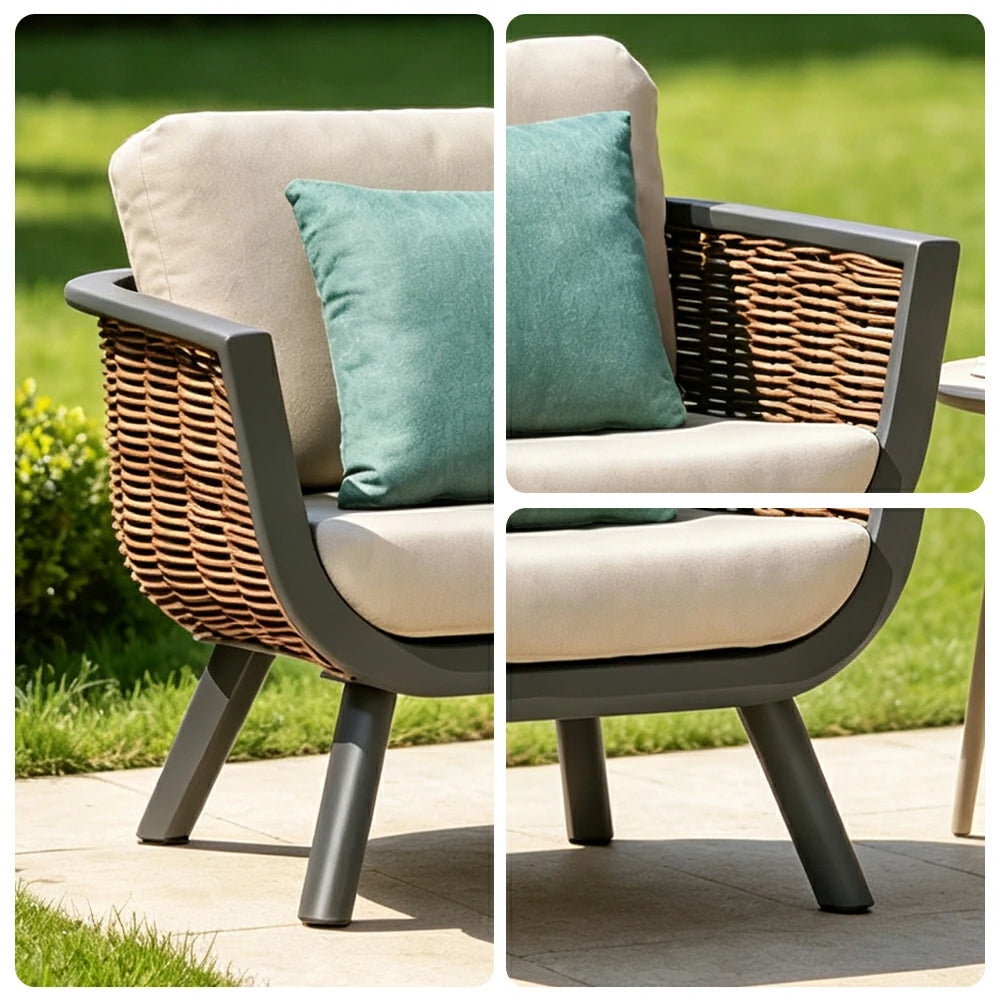 SOLARA Outdoor Wicker Sofa All Aluminium Frame AXVISION Waterproof Fabric for Courtyard Patio Garden and Leisure Space