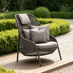 SOLARA Nordic Outdoor Rattan Lounge Chair PE Rattan Thickened Aluminium Frame for Patio Balcony Garden - Black