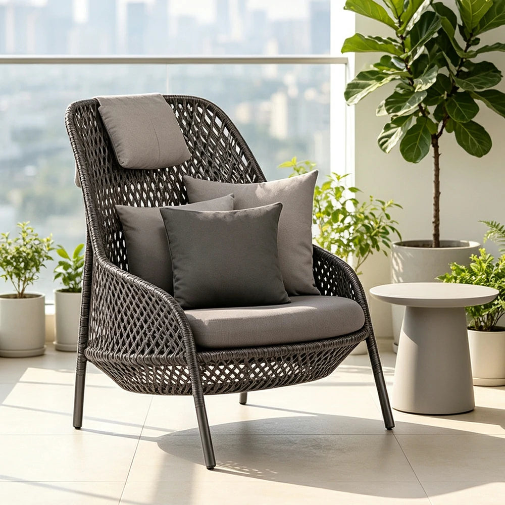SOLARA Nordic Outdoor Rattan Lounge Chair PE Rattan Thickened Aluminium Frame for Patio Balcony Garden - Black