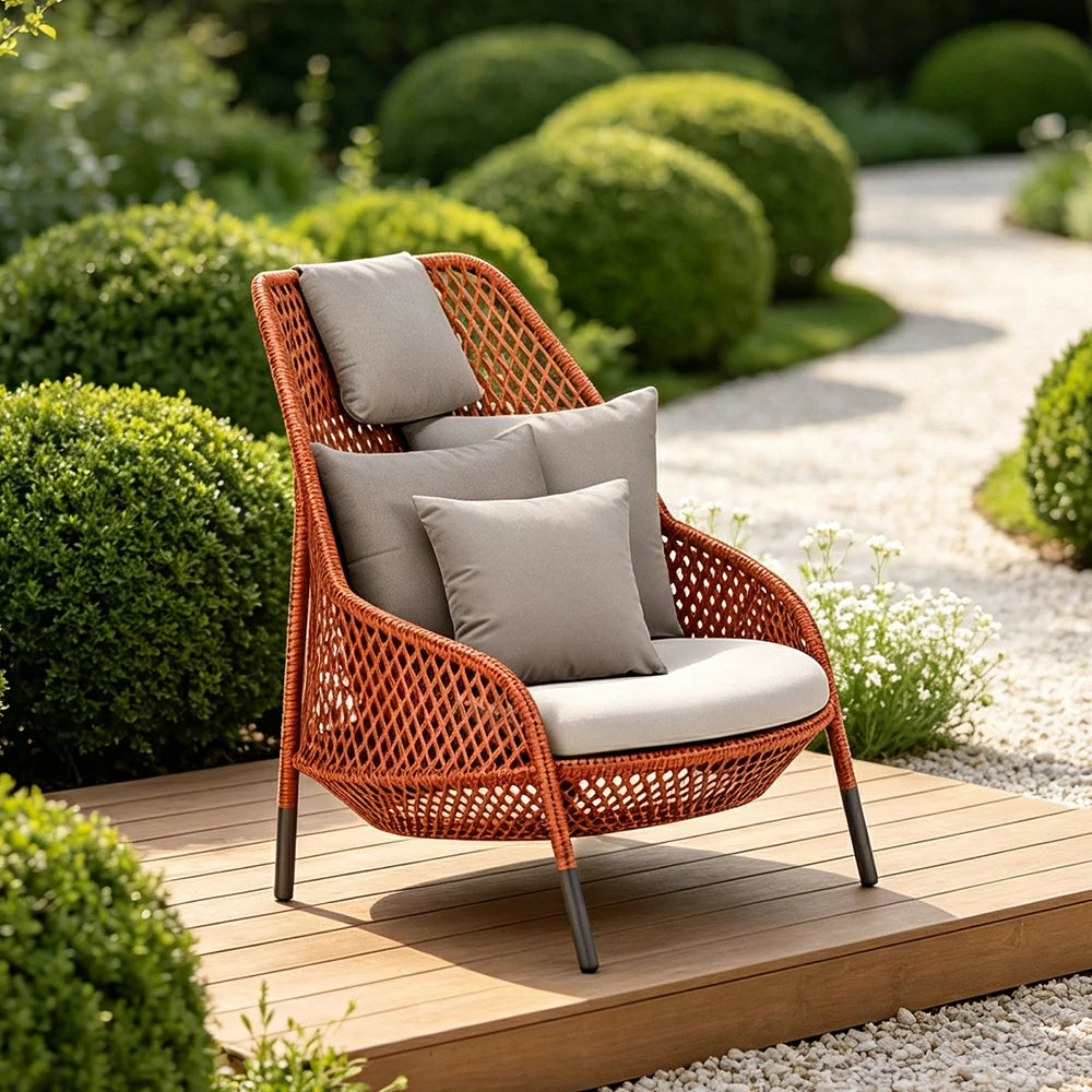 SOLARA Nordic Outdoor Rattan Lounge Chair PE Rattan Thickened Aluminium Frame for Patio Balcony Garden - Red