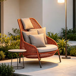 SOLARA Nordic Outdoor Rattan Lounge Chair PE Rattan Thickened Aluminium Frame for Patio Balcony Garden - Red