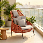 SOLARA Nordic Outdoor Rattan Lounge Chair PE Rattan Thickened Aluminium Frame for Patio Balcony Garden - Red