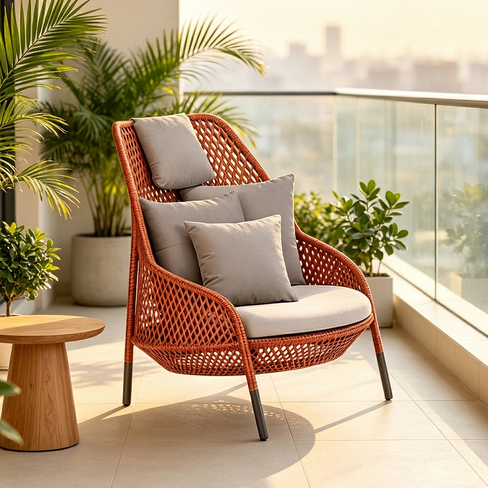 SOLARA Nordic Outdoor Rattan Lounge Chair PE Rattan Thickened Aluminium Frame for Patio Balcony Garden - Red