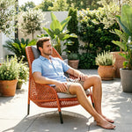 SOLARA Nordic Outdoor Rattan Lounge Chair PE Rattan Thickened Aluminium Frame for Patio Balcony Garden - Red
