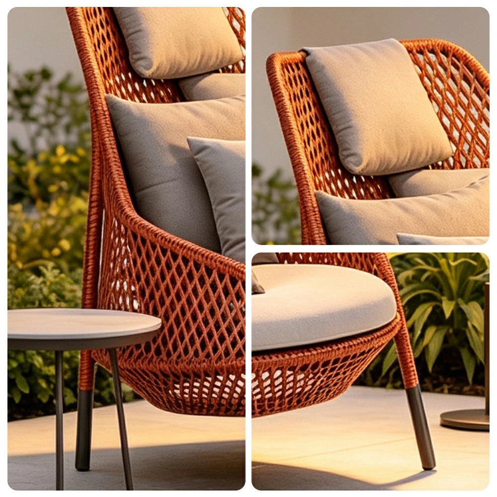 SOLARA Nordic Outdoor Rattan Lounge Chair PE Rattan Thickened Aluminium Frame for Patio Balcony Garden - Red