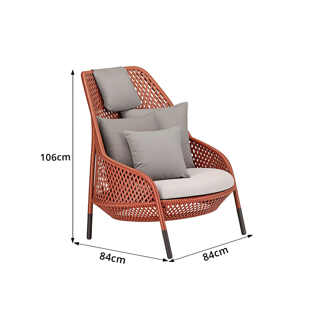 SOLARA Nordic Outdoor Rattan Lounge Chair PE Rattan Thickened Aluminium Frame for Patio Balcony Garden - Red