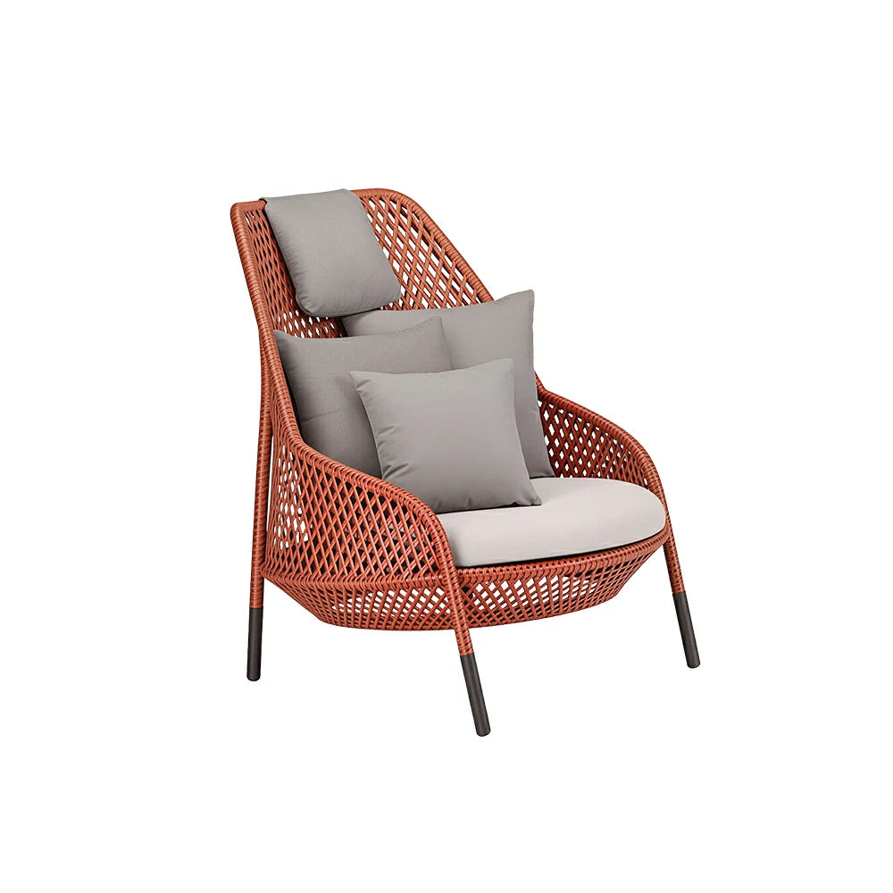 SOLARA Nordic Outdoor Rattan Lounge Chair PE Rattan Thickened Aluminium Frame for Patio Balcony Garden - Red