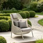 SOLARA Nordic Outdoor Rattan Lounge Chair PE Rattan Thickened Aluminium Frame for Patio Balcony Garden - White