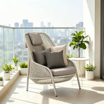 SOLARA Nordic Outdoor Rattan Lounge Chair PE Rattan Thickened Aluminium Frame for Patio Balcony Garden - White