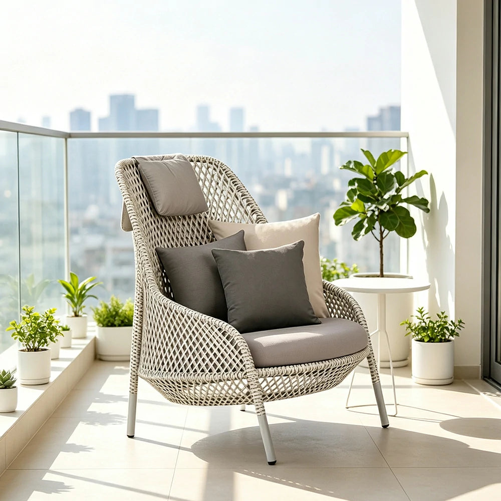 SOLARA Nordic Outdoor Rattan Lounge Chair PE Rattan Thickened Aluminium Frame for Patio Balcony Garden - White