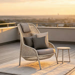 SOLARA Nordic Outdoor Rattan Lounge Chair PE Rattan Thickened Aluminium Frame for Patio Balcony Garden - White