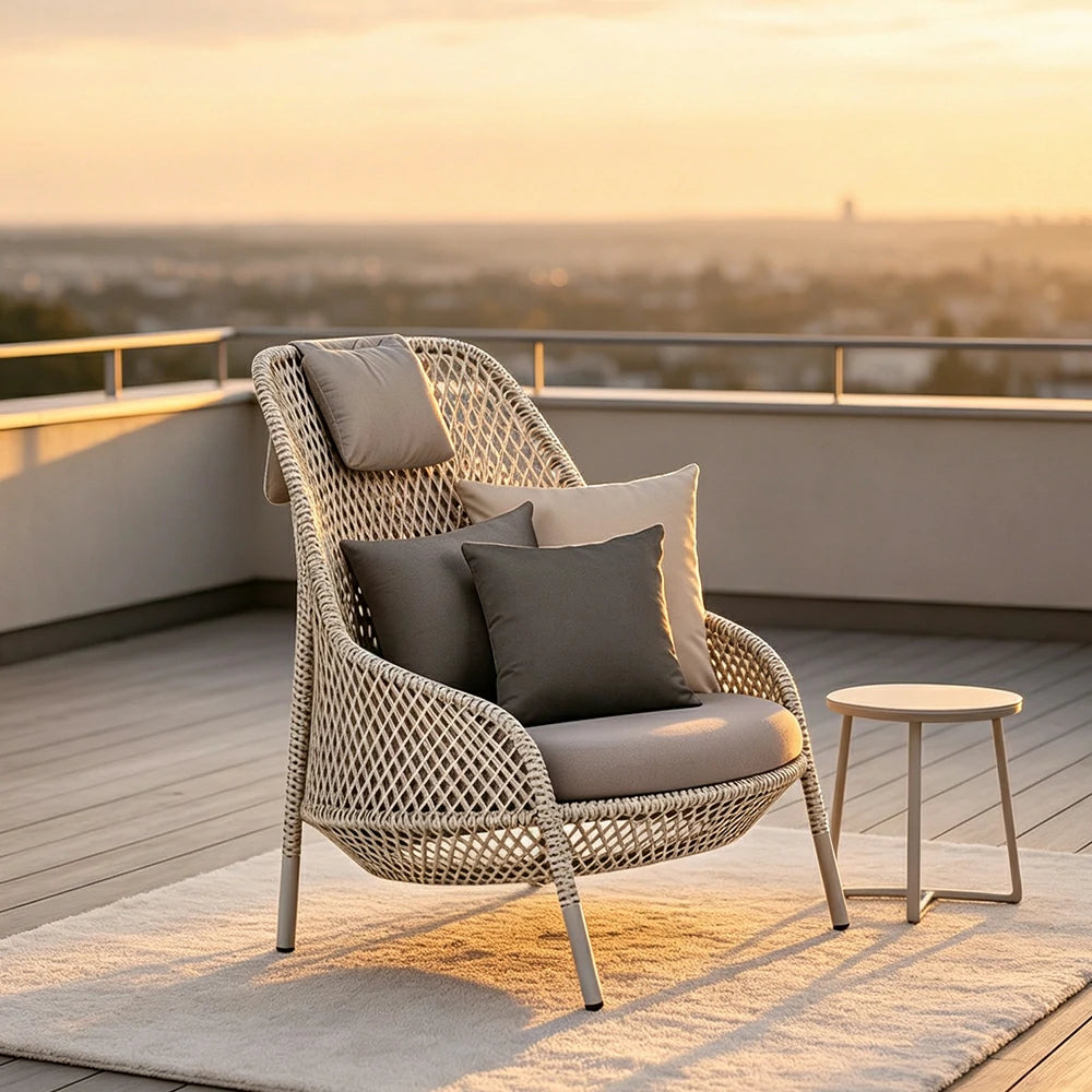 SOLARA Nordic Outdoor Rattan Lounge Chair PE Rattan Thickened Aluminium Frame for Patio Balcony Garden - White