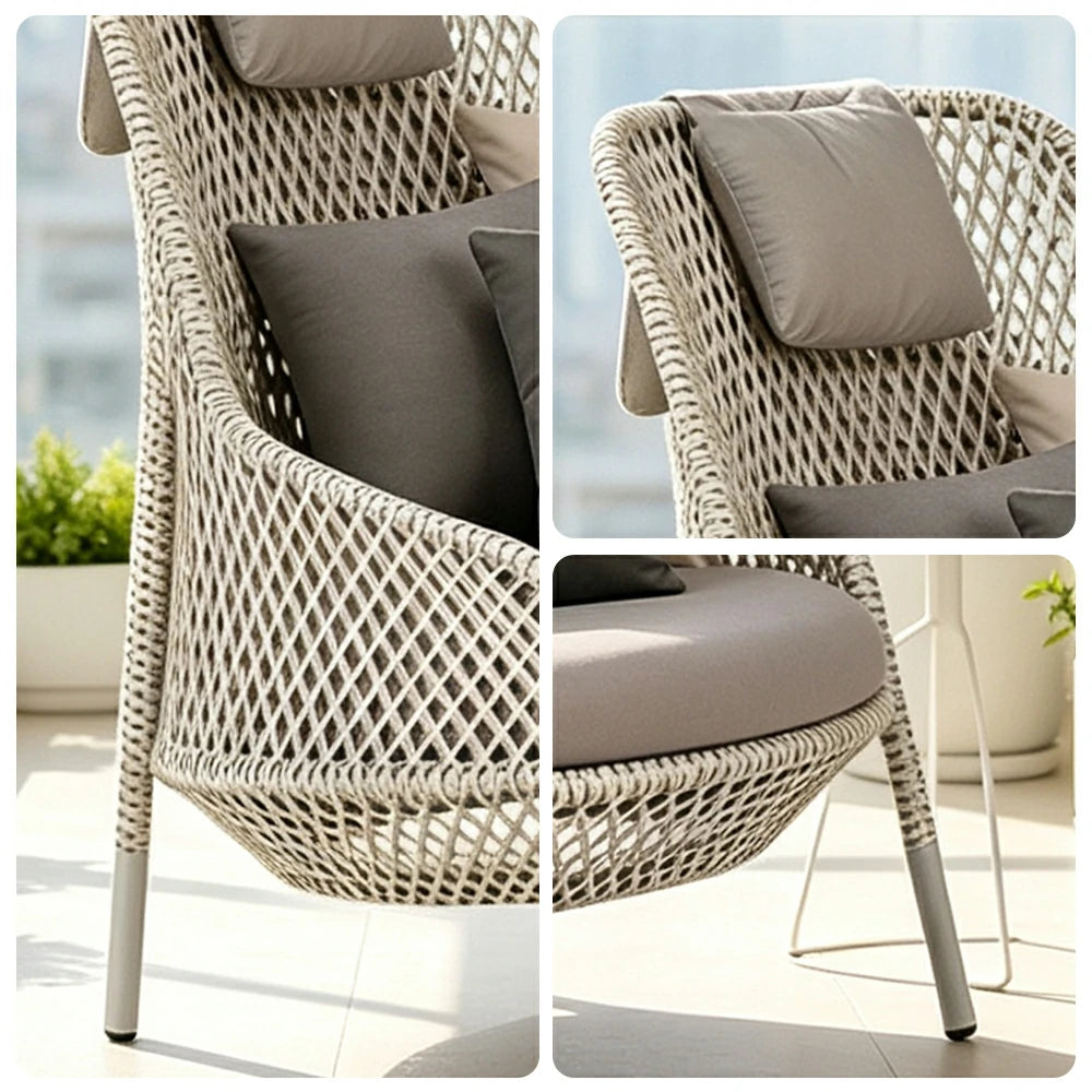 SOLARA Nordic Outdoor Rattan Lounge Chair PE Rattan Thickened Aluminium Frame for Patio Balcony Garden - White