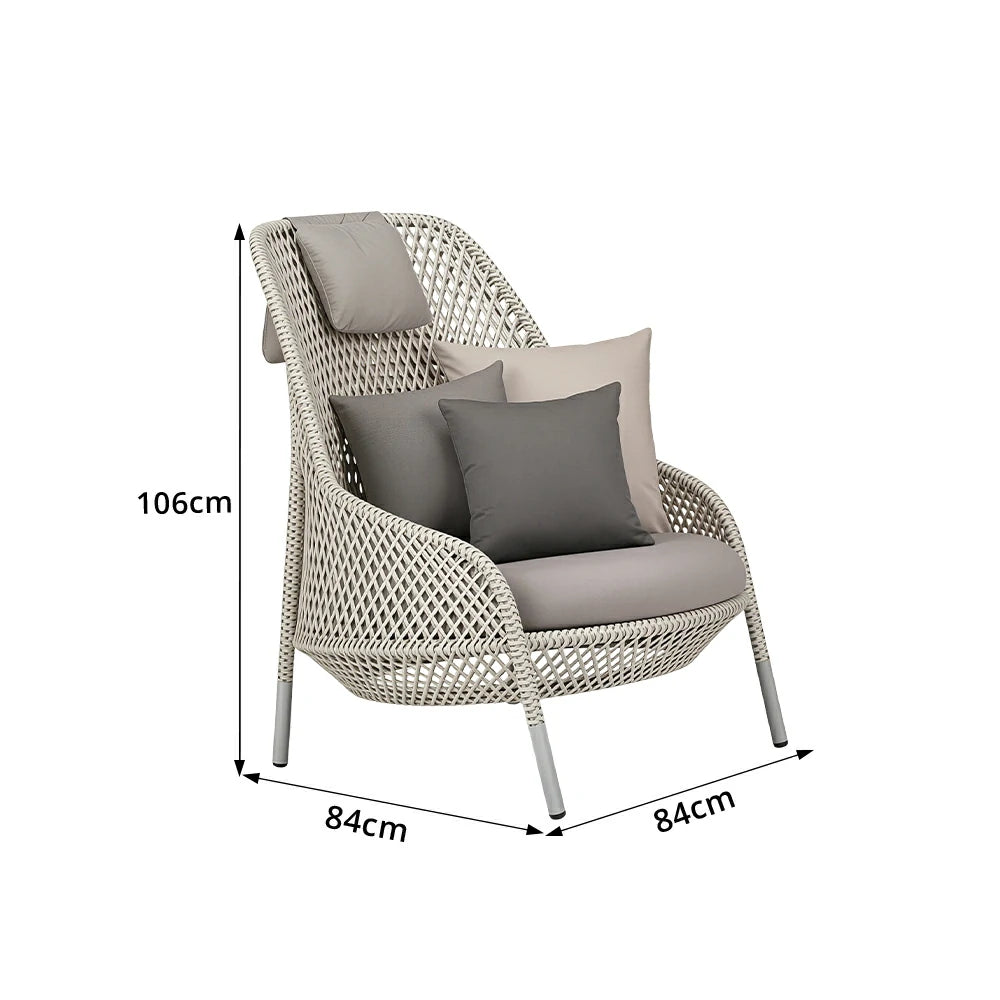 SOLARA Nordic Outdoor Rattan Lounge Chair PE Rattan Thickened Aluminium Frame for Patio Balcony Garden - White