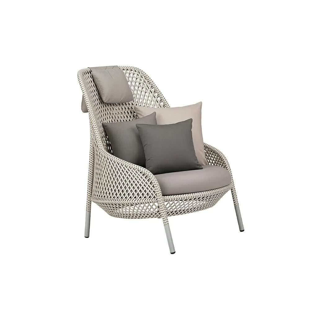SOLARA Nordic Outdoor Rattan Lounge Chair PE Rattan Thickened Aluminium Frame for Patio Balcony Garden - White
