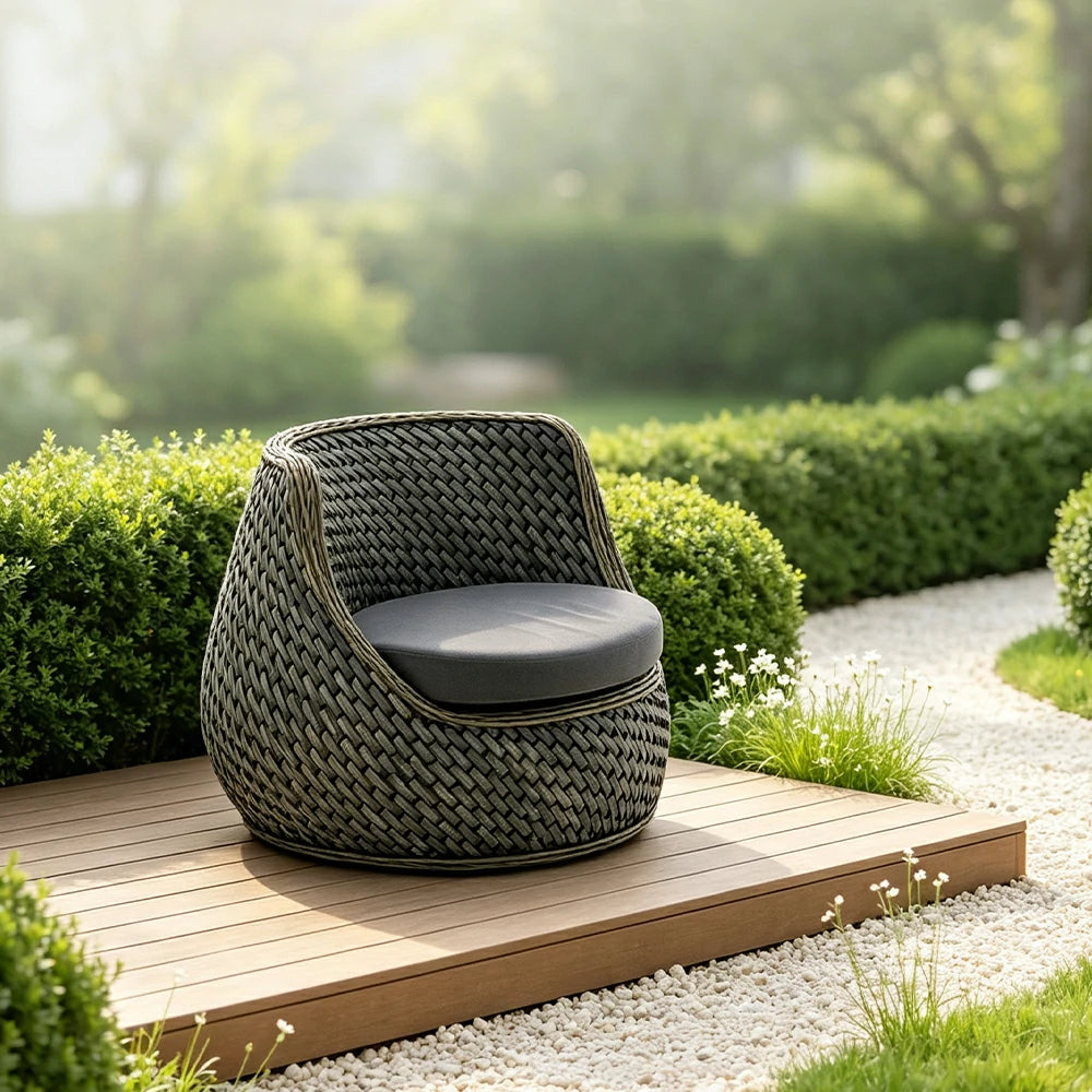 SOLARA Outdoor PE Rattan Lounge Chair Handwoven Design Aluminium Frame Waterproof Cushions for Patio Balcony Garden