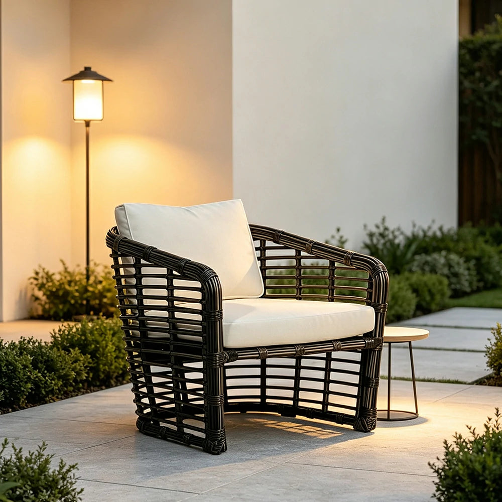 SOLARA Outdoor PE Rattan Lounge Chair Handwoven Design Aluminium Frame Waterproof Cushions for Patio Balcony Garden