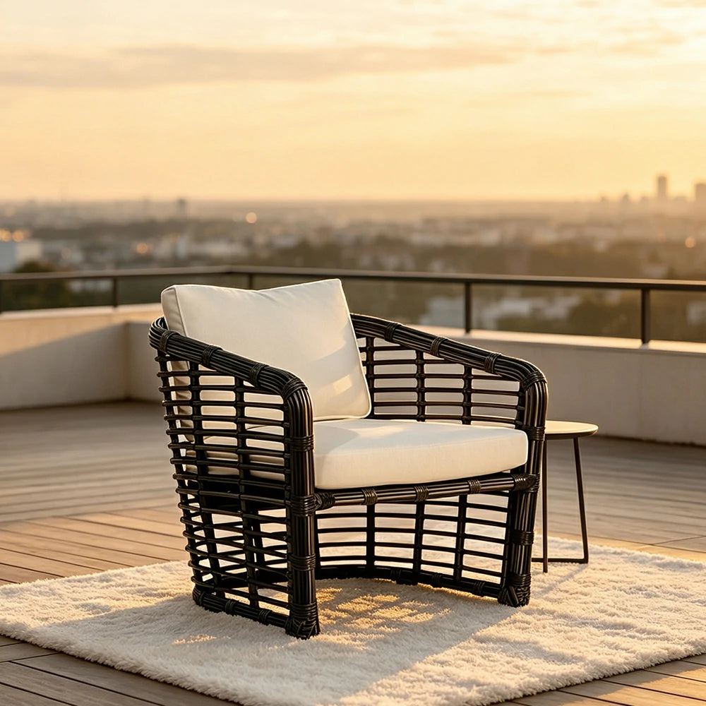 SOLARA Outdoor PE Rattan Lounge Chair Handwoven Design Aluminium Frame Waterproof Cushions for Patio Balcony Garden