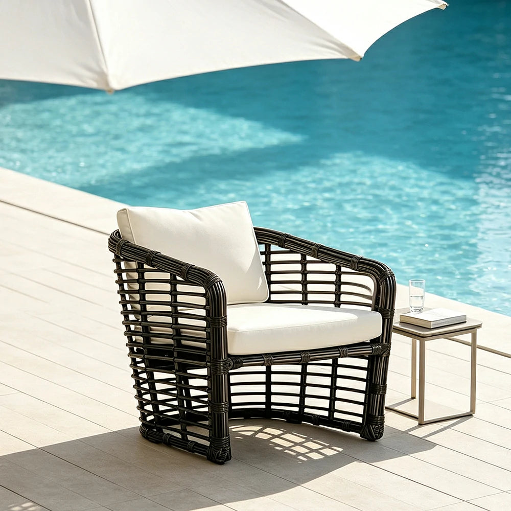 SOLARA Outdoor PE Rattan Lounge Chair Handwoven Design Aluminium Frame Waterproof Cushions for Patio Balcony Garden
