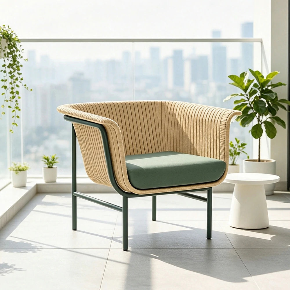 SOLARA Nordic Outdoor Rattan Armchair PE Rattan Aluminium Frame Waterproof Cushion for Patio Balcony Garden