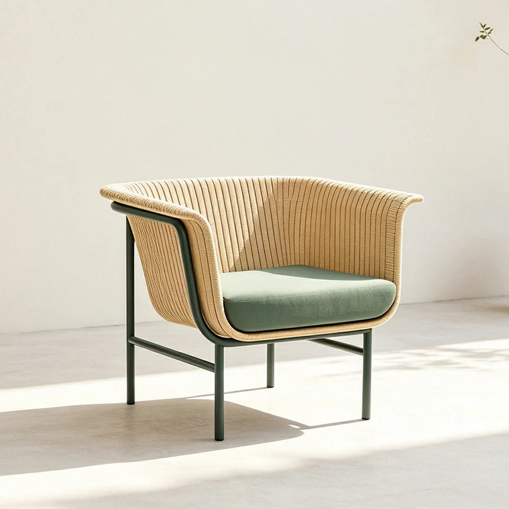 SOLARA Nordic Outdoor Rattan Armchair PE Rattan Aluminium Frame Waterproof Cushion for Patio Balcony Garden