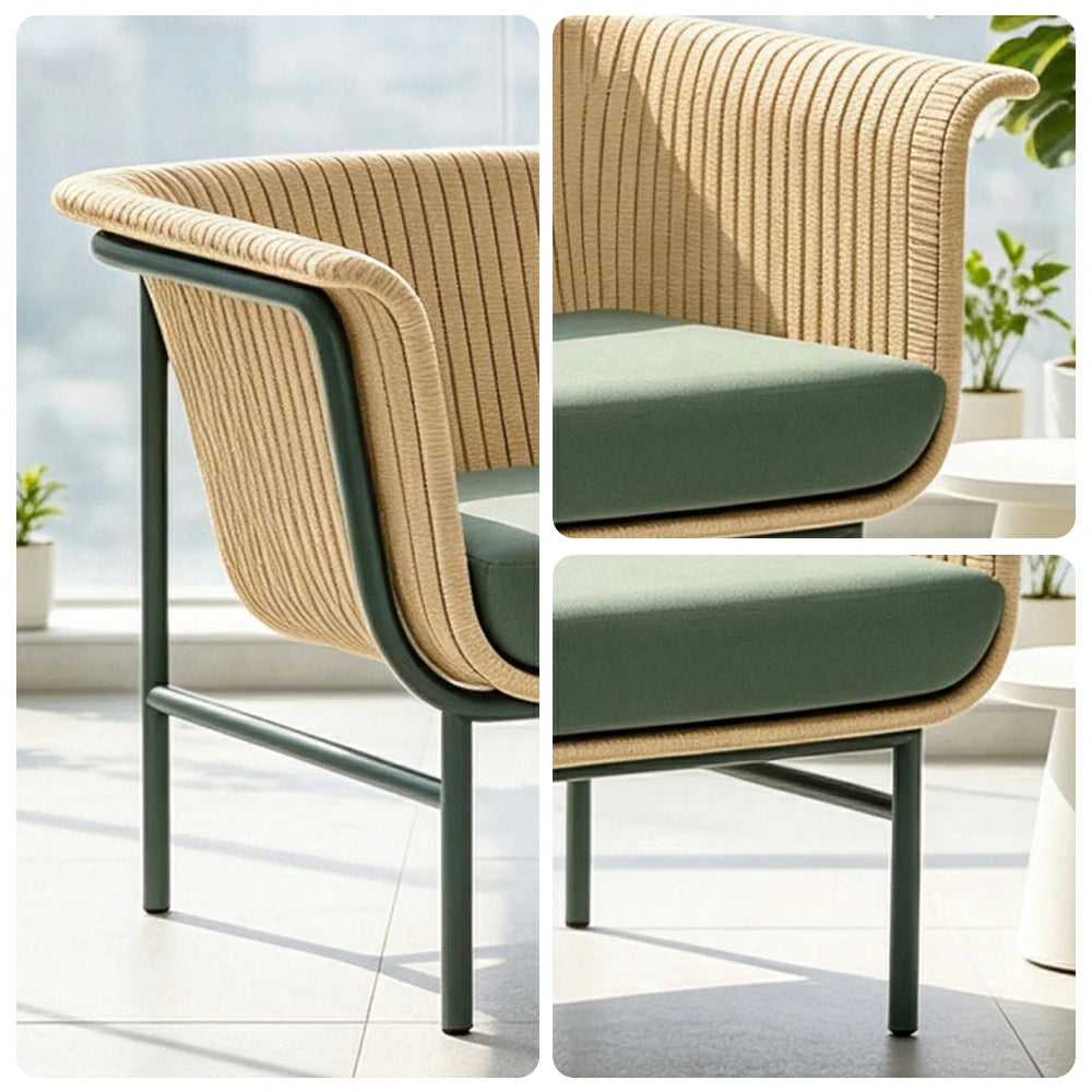 SOLARA Nordic Outdoor Rattan Armchair PE Rattan Aluminium Frame Waterproof Cushion for Patio Balcony Garden