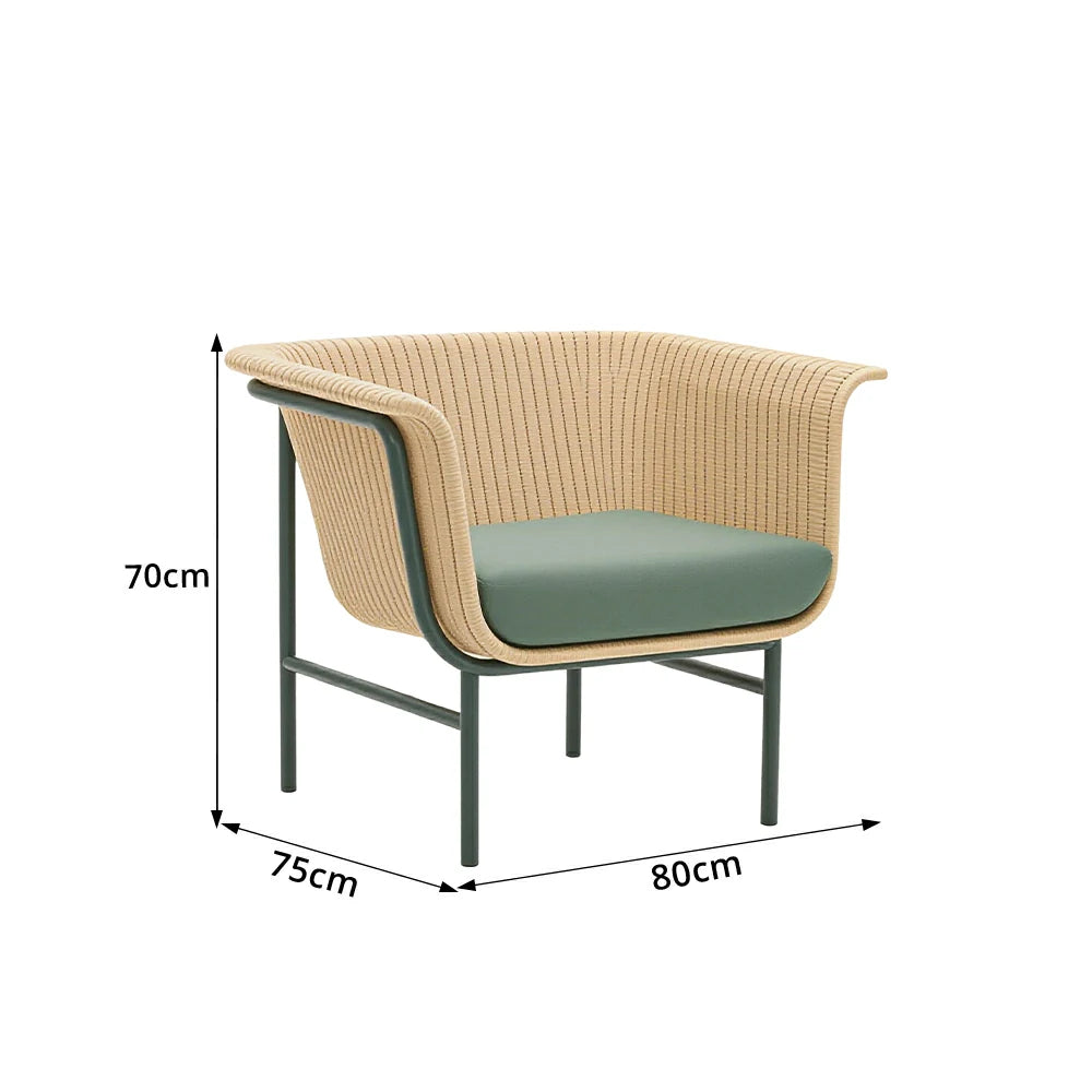 SOLARA Nordic Outdoor Rattan Armchair PE Rattan Aluminium Frame Waterproof Cushion for Patio Balcony Garden