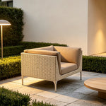 SOLARA Outdoor PE Rattan Lounge Sofa Waterproof Fabric High-Density Cushions for Patio Terrace Garden