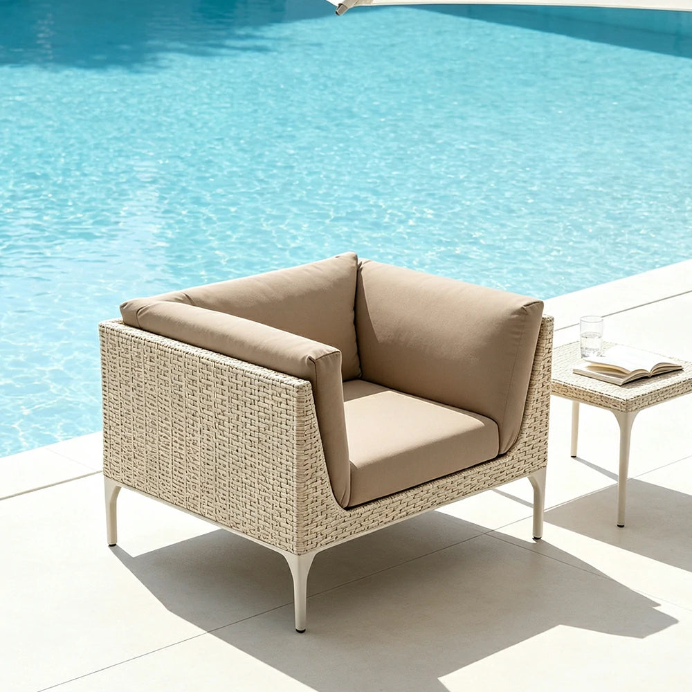 SOLARA Outdoor PE Rattan Lounge Sofa Waterproof Fabric High-Density Cushions for Patio Terrace Garden