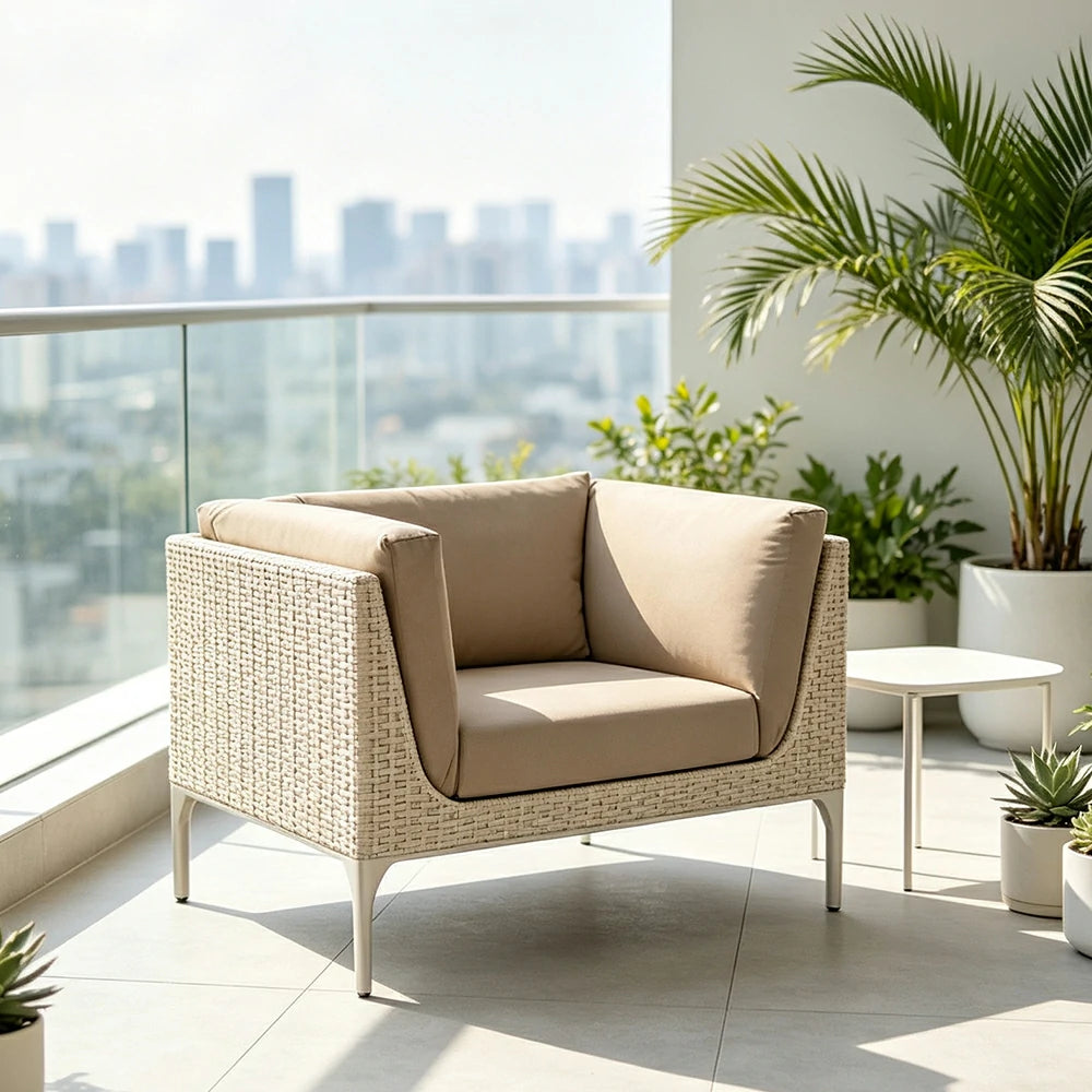 SOLARA Outdoor PE Rattan Lounge Sofa Waterproof Fabric High-Density Cushions for Patio Terrace Garden