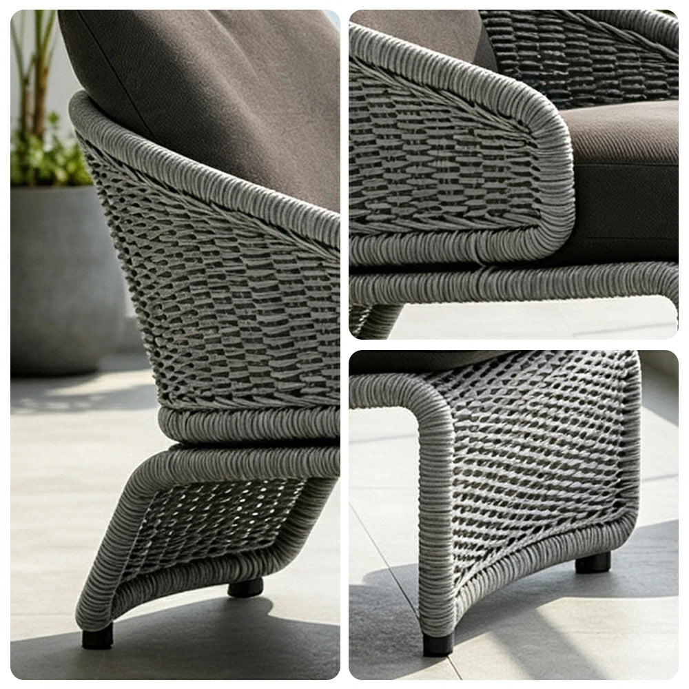 SOLARA Nordic Outdoor Rope Lounge Sofa Handwoven Design Steel Frame Waterproof Cushion for Patio Balcony Garden