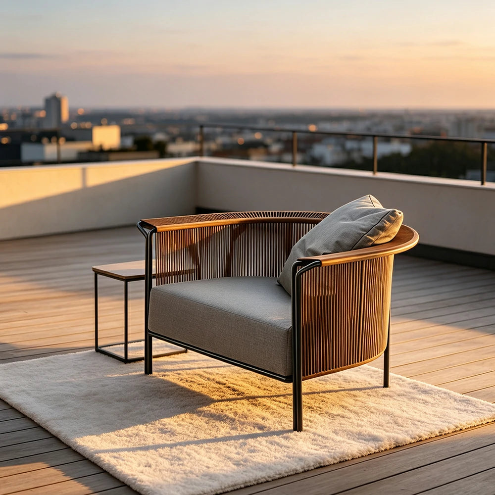 SOLARA Nordic Outdoor PE Rattan Chair Waterproof Breathable Cushion for Patio Balcony Garden
