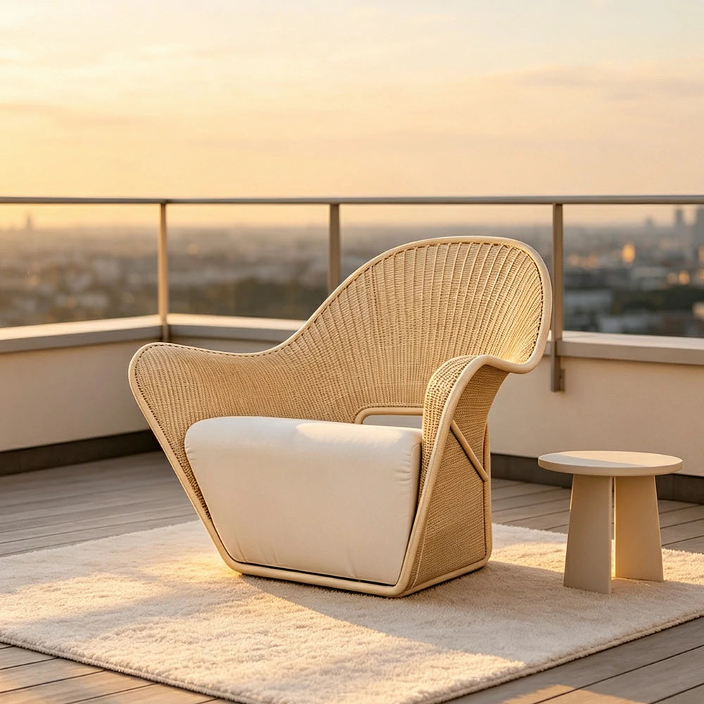 SOLARA Outdoor Woven Lounge Chair High-Rebound Cushion Breathable Backrest for Patio Terrace Indoor Lounge - Yellow