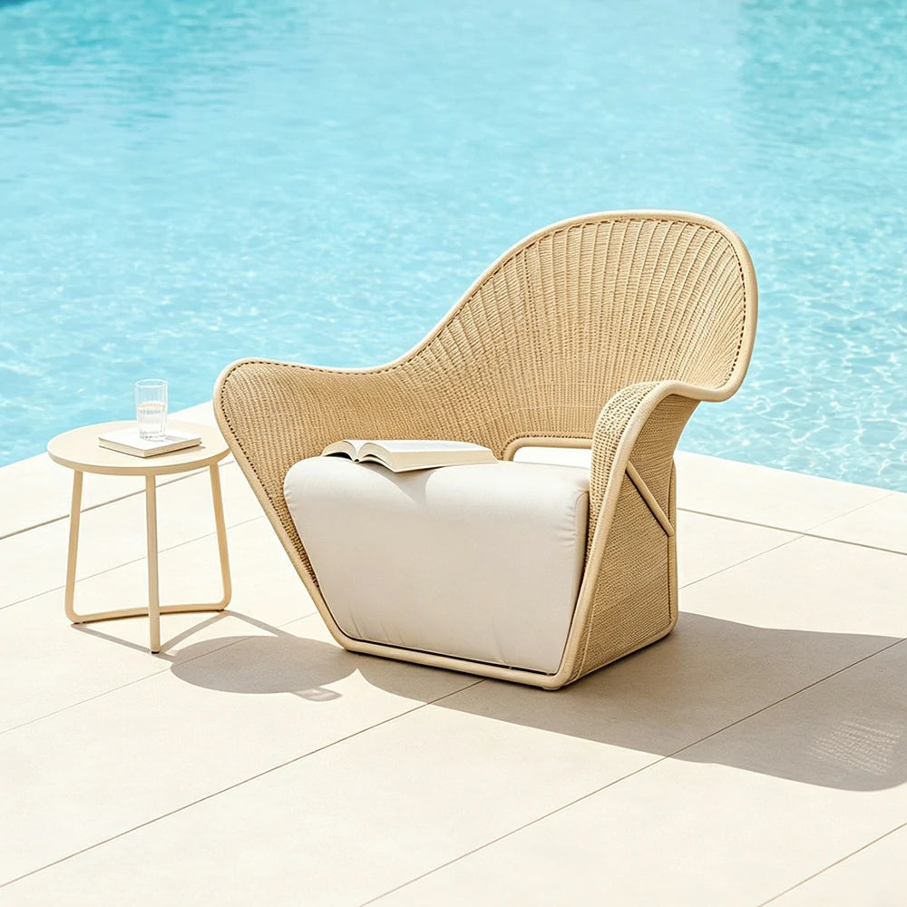 SOLARA Outdoor Woven Lounge Chair High-Rebound Cushion Breathable Backrest for Patio Terrace Indoor Lounge - Yellow