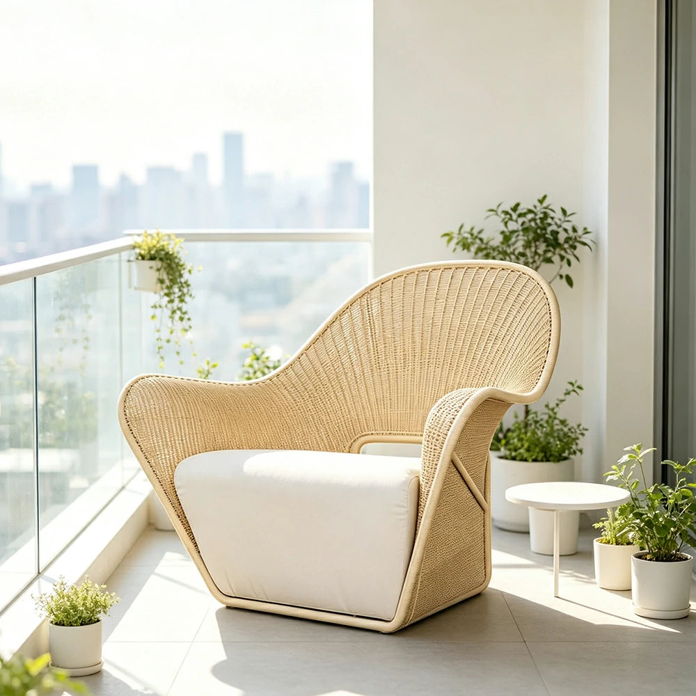 SOLARA Outdoor Woven Lounge Chair High-Rebound Cushion Breathable Backrest for Patio Terrace Indoor Lounge - Yellow