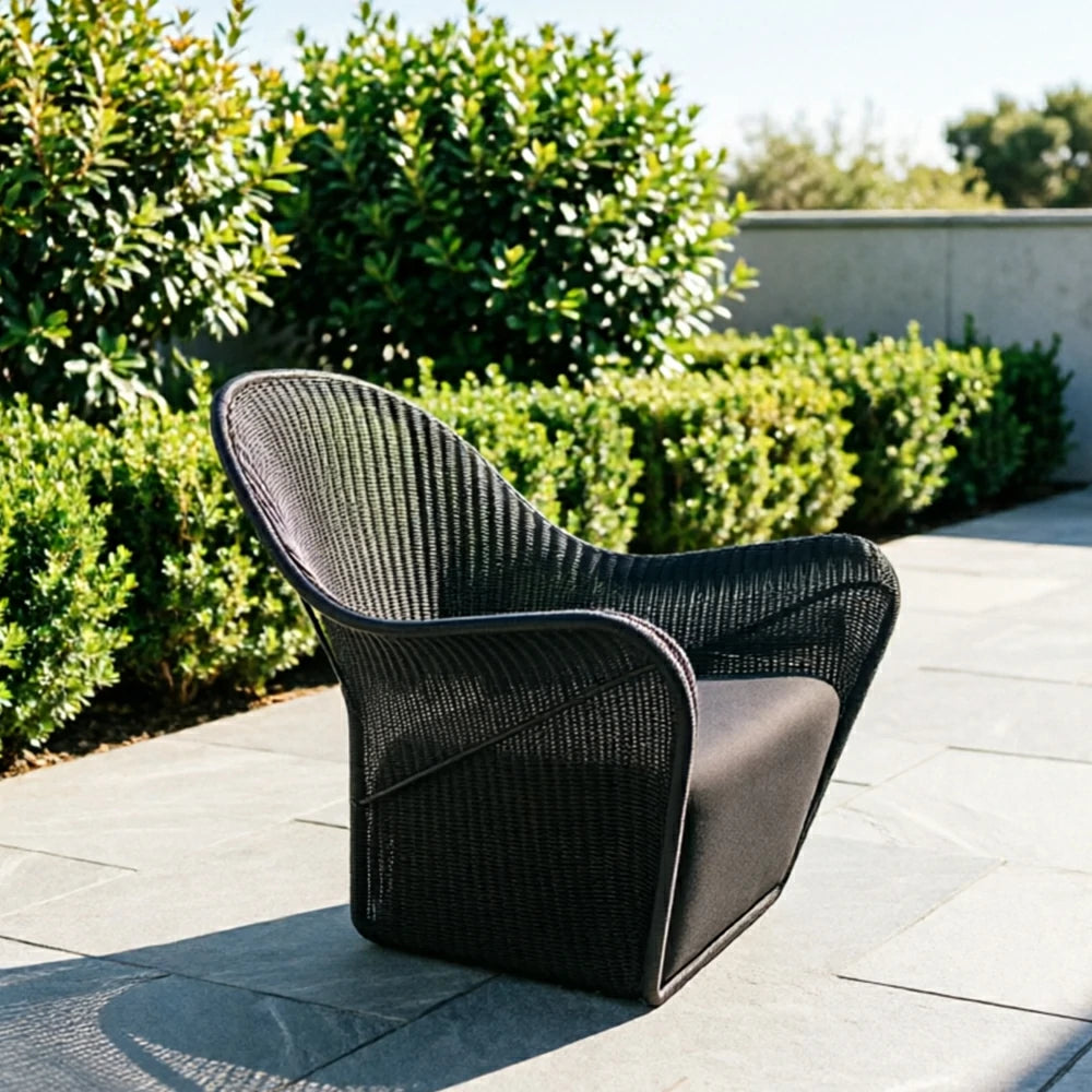 SOLARA Outdoor Woven Lounge Chair High-Rebound Cushion Breathable Backrest for Patio Terrace Indoor Lounge - Black