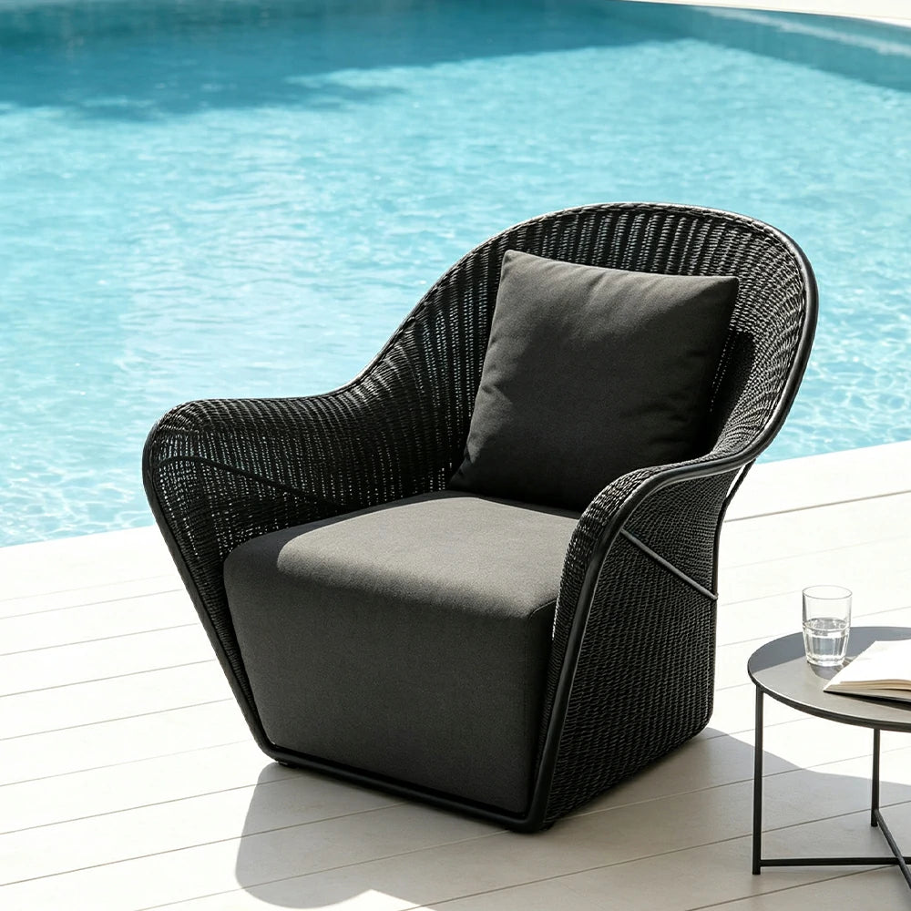 SOLARA Outdoor Woven Lounge Chair High-Rebound Cushion Breathable Backrest for Patio Terrace Indoor Lounge - Black