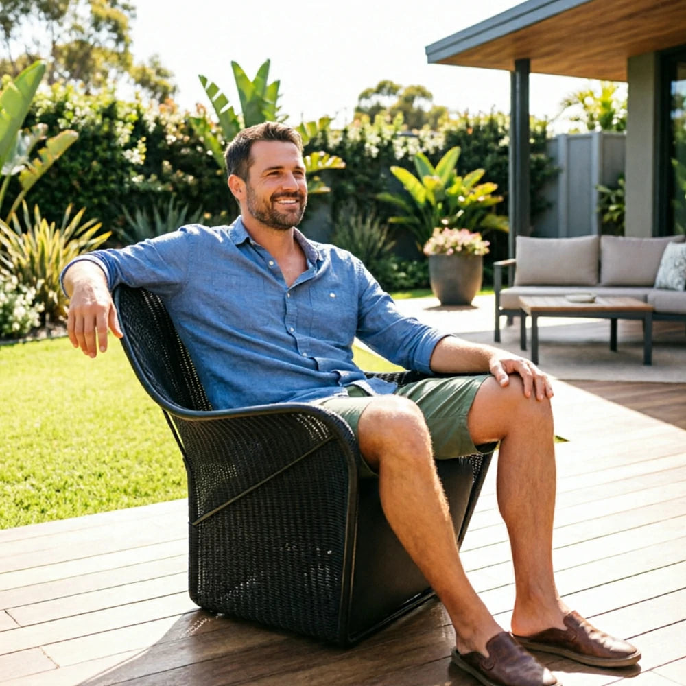 SOLARA Outdoor Woven Lounge Chair High-Rebound Cushion Breathable Backrest for Patio Terrace Indoor Lounge - Black