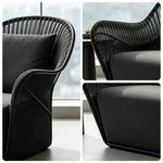 SOLARA Outdoor Woven Lounge Chair High-Rebound Cushion Breathable Backrest for Patio Terrace Indoor Lounge - Black