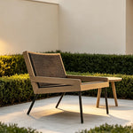SOLARA Outdoor Rattan Lounge Sofa Waterproof Fabric Aluminium Legs Teak Frame for Patio Terrace Villa