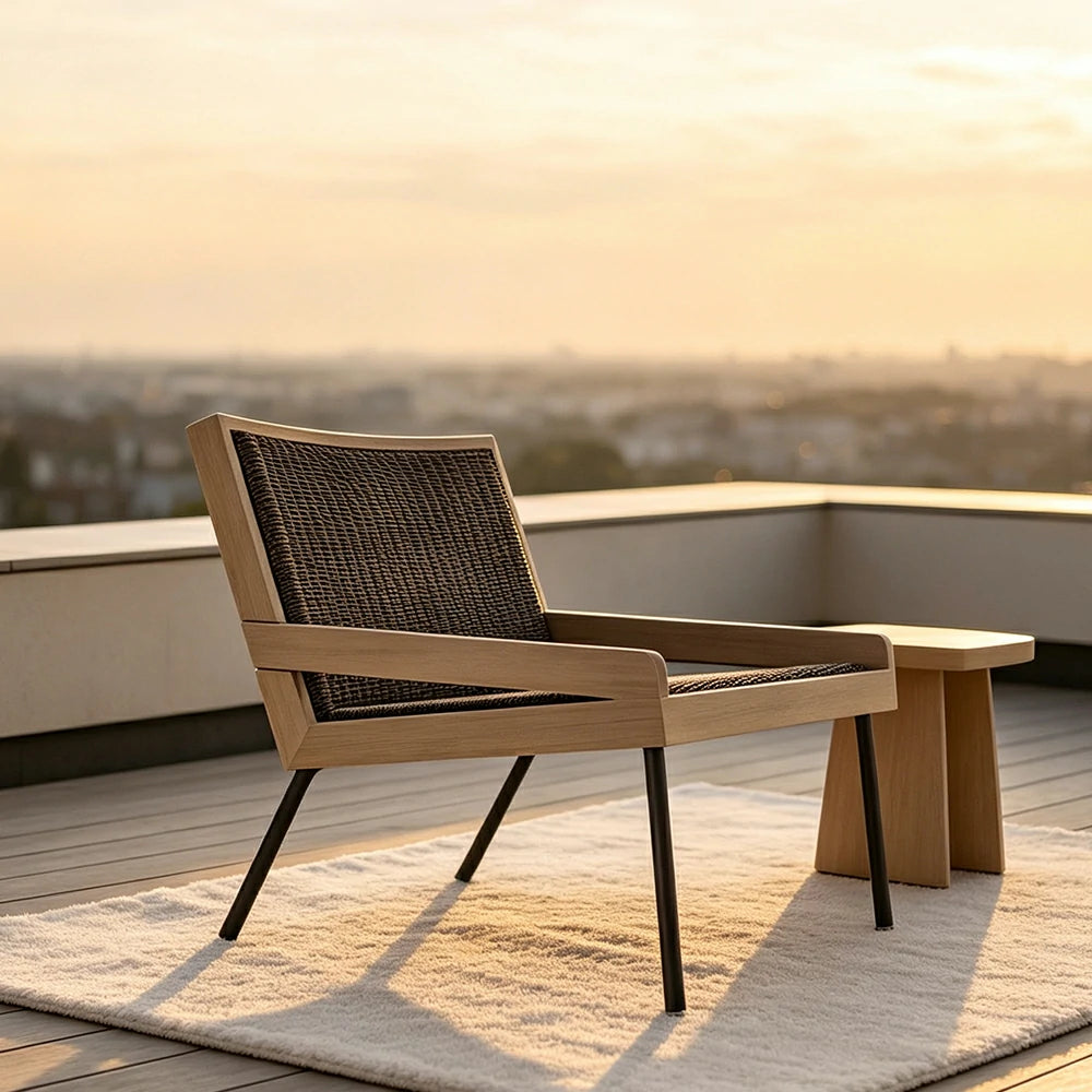 SOLARA Outdoor Rattan Lounge Sofa Waterproof Fabric Aluminium Legs Teak Frame for Patio Terrace Villa