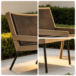 SOLARA Outdoor Rattan Lounge Sofa Waterproof Fabric Aluminium Legs Teak Frame for Patio Terrace Villa