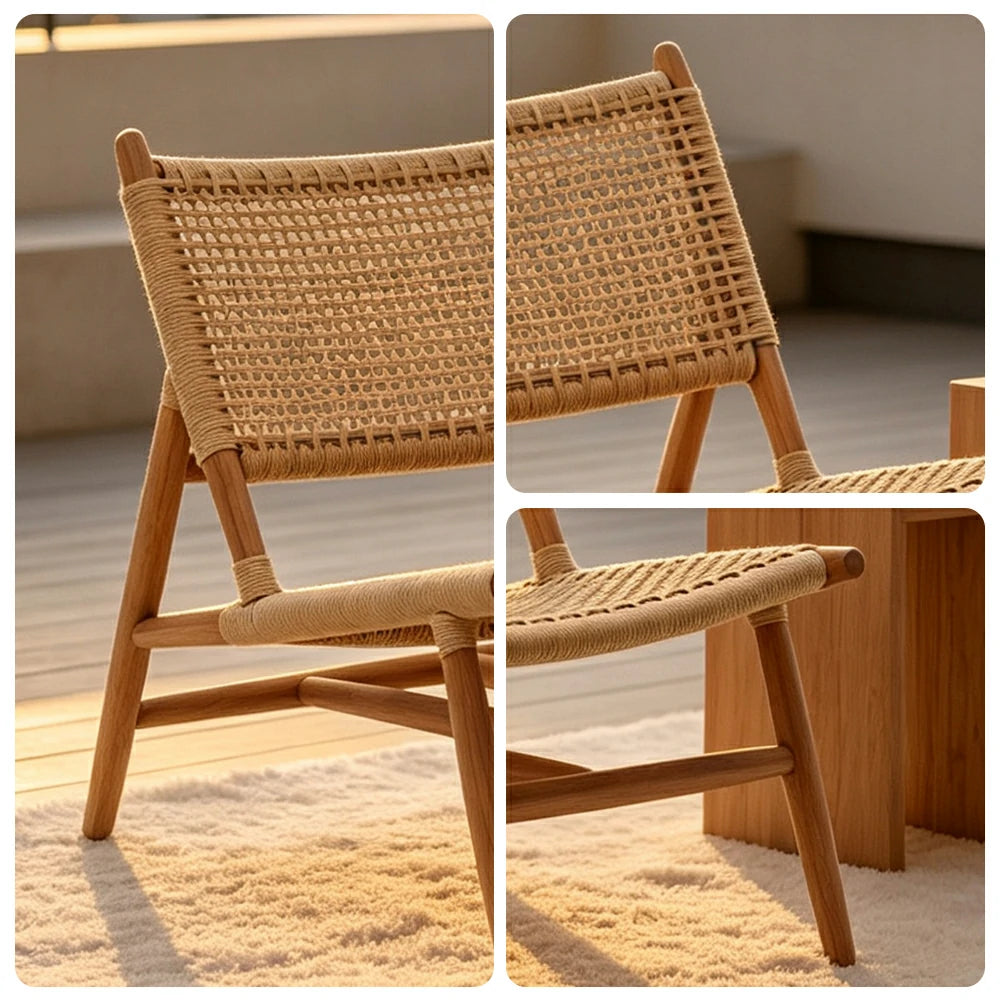 SOLARA Outdoor Teak Lounge Armchair Burmese Teak Polypropylene Rope for Patio Balcony Garden